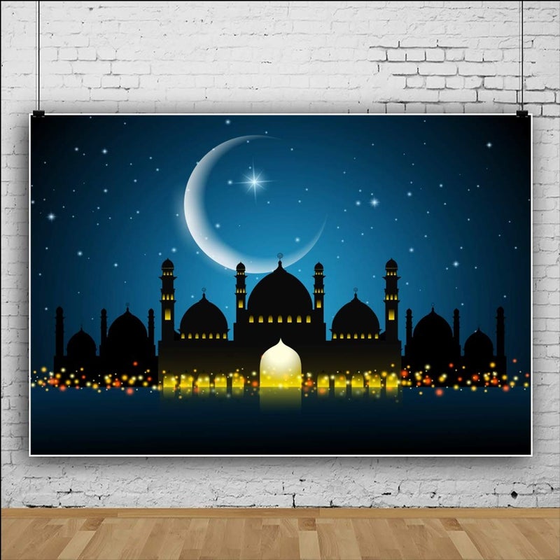 DORCEV 7x5ft Night Mosque Silhouette Photography Backdrop Ramadan Islam Islamic Pray Arab Eid Traditional Minaret Moon Night Adult Artistic Photo Studio Props - Image 3